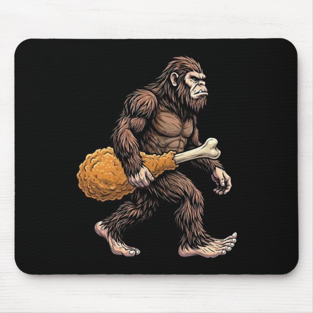 Bigfoot Carrying Chicken Drumstick Sasquatch Lover Mouse Pad (Front)