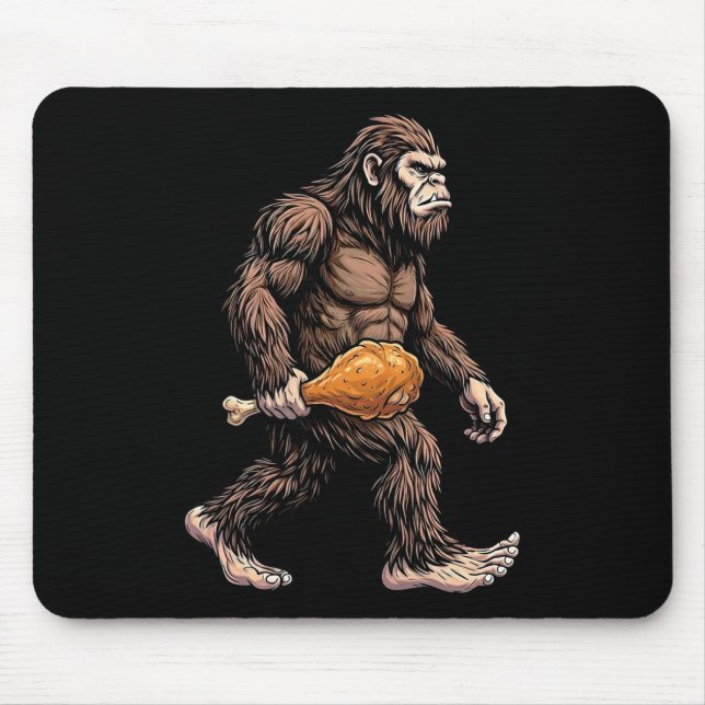 Bigfoot Carrying Chicken Drumstick Sasquatch Lover Mouse Pad (Front)