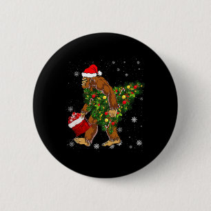 Bigfoot Carrying Christmas Tree Sasquatch Believer 6 Cm Round Badge
