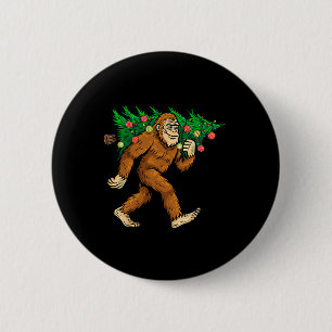Bigfoot Carrying Christmas Tree Sasquatch Believer 6 Cm Round Badge