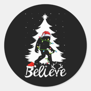 Bigfoot Carrying Christmas Tree Sasquatch Believer Classic Round Sticker