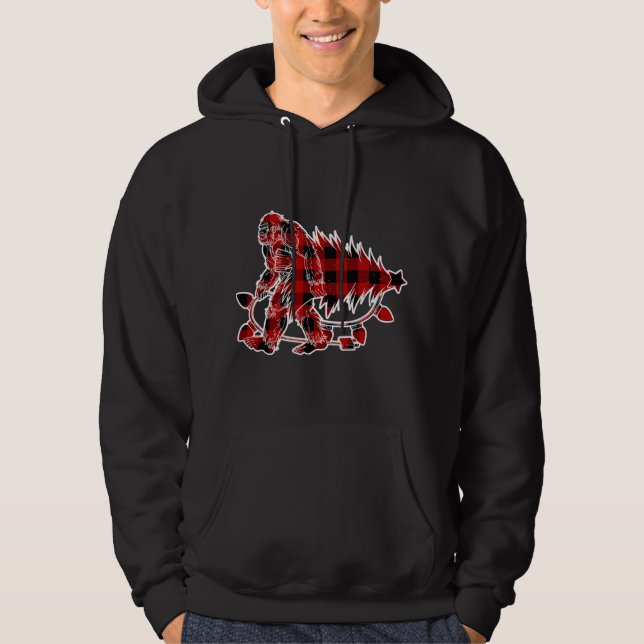 Bigfoot Carrying Christmas Tree Sasquatch Believer Hoodie (Front)