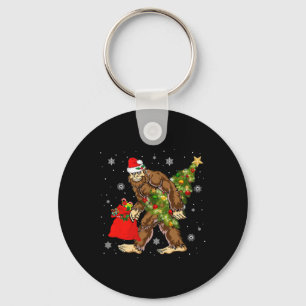 Bigfoot Carrying Christmas Tree Sasquatch Believer Key Ring