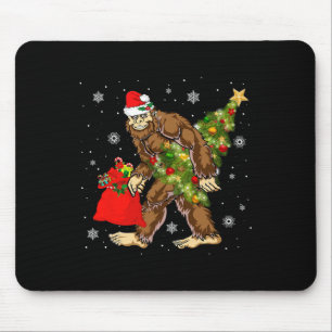 Bigfoot Carrying Christmas Tree Sasquatch Believer Mouse Pad