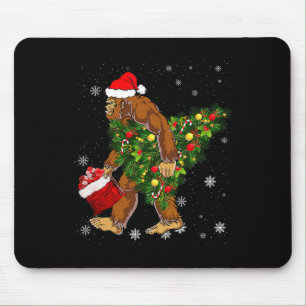 Bigfoot Carrying Christmas Tree Sasquatch Believer Mouse Pad