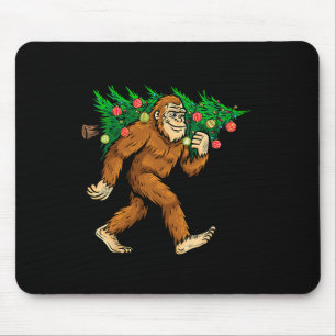 Bigfoot Carrying Christmas Tree Sasquatch Believer Mouse Pad