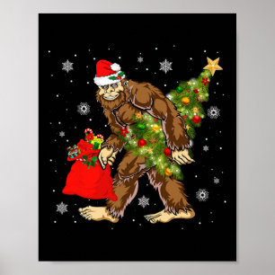 Bigfoot Carrying Christmas Tree Sasquatch Believer Poster