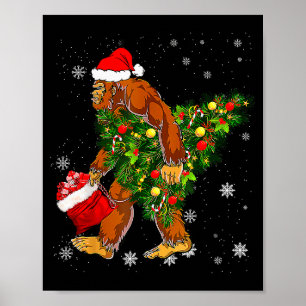 Bigfoot Carrying Christmas Tree Sasquatch Believer Poster