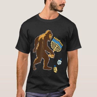 Bigfoot Carrying Hanukkah Menorah Sasquatch Believ T-Shirt