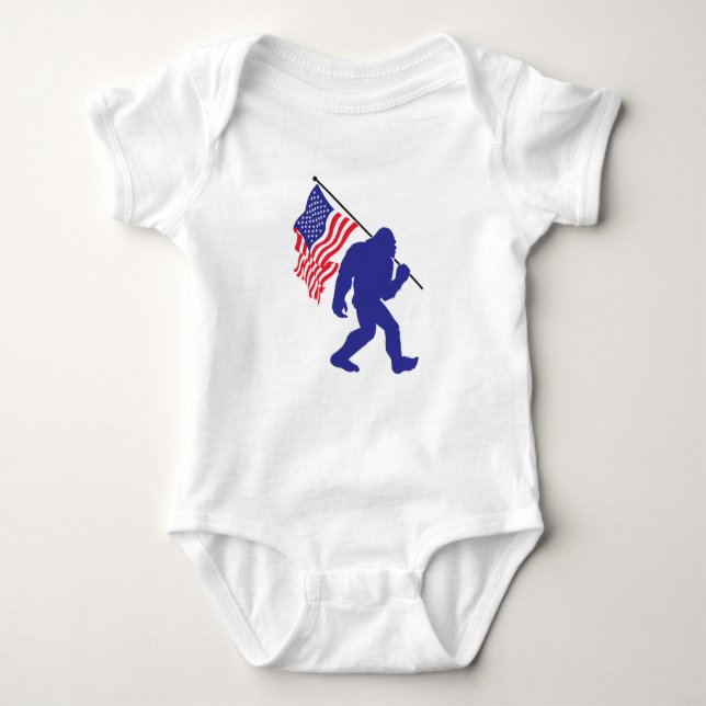 Bigfoot Carrying the American Flag Baby Bodysuit (Front)