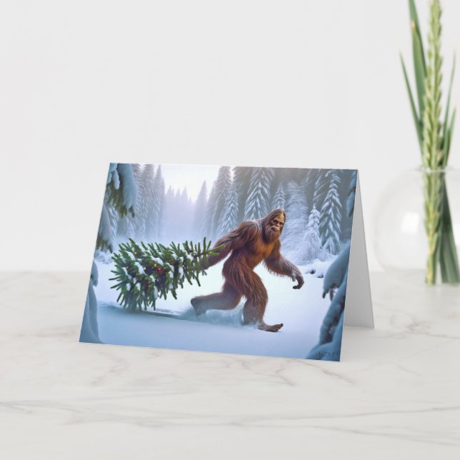 BIGFOOT CHRISTMAS - DECORATED TREE HOLIDAY CARD (Front)