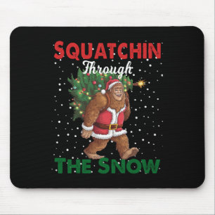 Bigfoot Christmas Funny Squatchin Through The Snow Mouse Pad