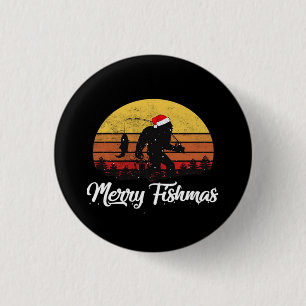 Bigfoot Christmas Santa Hat Merry Fishmas Vintage 3 Cm Round Badge