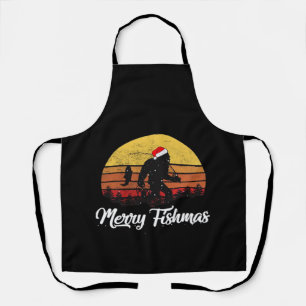 Bigfoot Christmas Santa Hat Merry Fishmas Vintage Apron