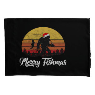 Bigfoot Christmas Santa Hat Merry Fishmas Vintage  Pillowcase