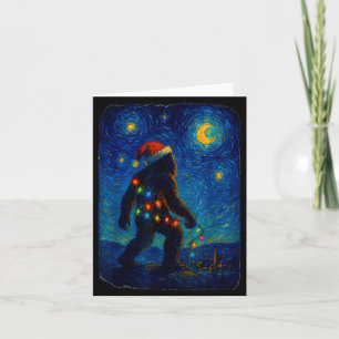 Bigfoot Christmas Sasquatch Santa Hat Starry Night Card