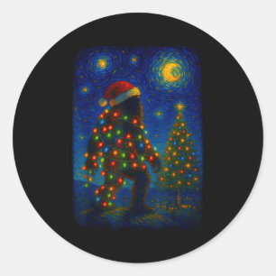 Bigfoot Christmas Sasquatch Santa Hat Starry Night Classic Round Sticker