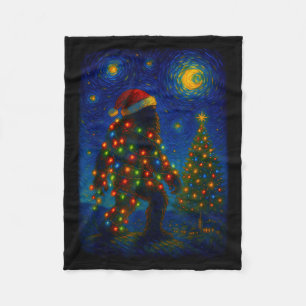 Bigfoot Christmas Sasquatch Santa Hat Starry Night Fleece Blanket