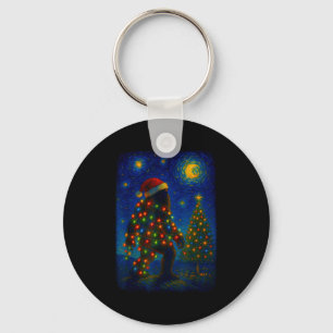 Bigfoot Christmas Sasquatch Santa Hat Starry Night Key Ring