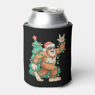 Bigfoot Christmas Sasquatch Xmas Tree Lights Santa Can Cooler