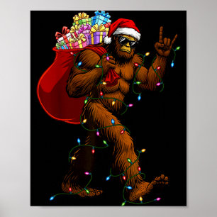 Bigfoot Christmas Shirts Boys Men Xmas Tree Lights Poster