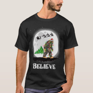 Bigfoot Christmas Tree Lights Believe Sasquatch T-Shirt