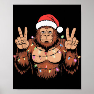 Bigfoot Christmas Tree Lights Funny Xmas Sasquatch Poster
