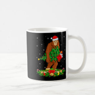 Bigfoot Christmas Tree Lights Santa Hat Funny Sasq Coffee Mug