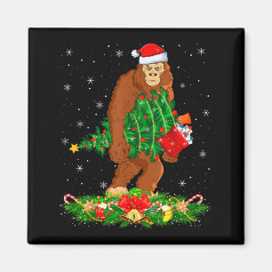 Bigfoot Christmas Tree Lights Santa Hat Funny Sasq Magnet