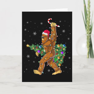 Bigfoot Christmas Tree Lights Sasquatch Lovers Card