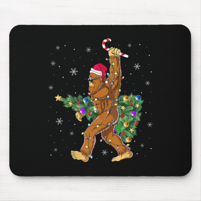 Bigfoot Christmas Tree Lights Sasquatch Lovers  Mouse Pad (Front)