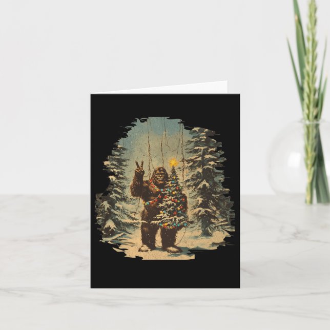 Bigfoot Christmas Tree Lights Tarot Xmas Sasquatch Card (Front)