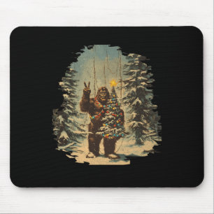 Bigfoot Christmas Tree Lights Tarot Xmas Sasquatch Mouse Pad