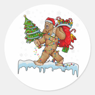 Bigfoot Christmas Tree Lights Xmas Boys Classic Round Sticker