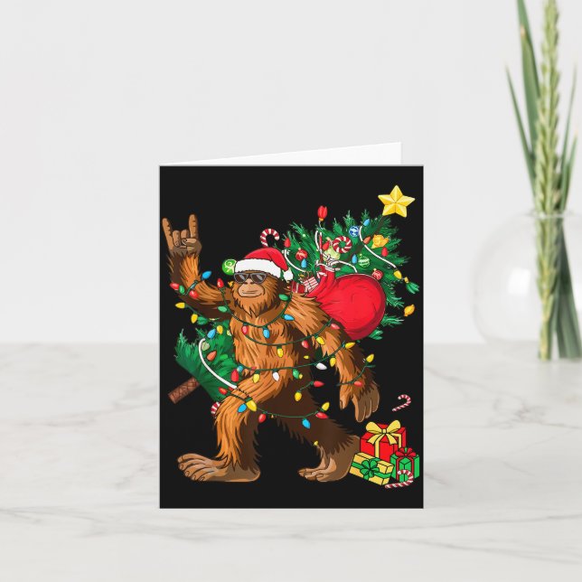 Bigfoot Christmas Tree Lights Xmas Boys Men Sasqua Card (Front)