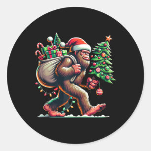 Bigfoot Christmas Tree Lights Xmas Boys Men Sasqua Classic Round Sticker