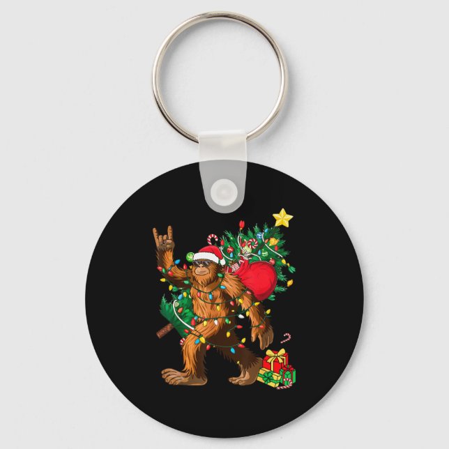 Bigfoot Christmas Tree Lights Xmas Boys Men Sasqua Key Ring (Front)