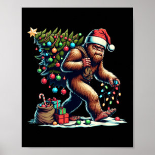Bigfoot Christmas Tree Lights Xmas Boys Men Sasqua Poster