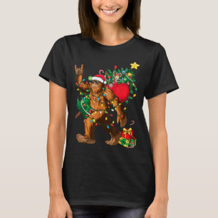 Bigfoot Christmas Tree Lights Xmas Boys Men Sasqua T-Shirt