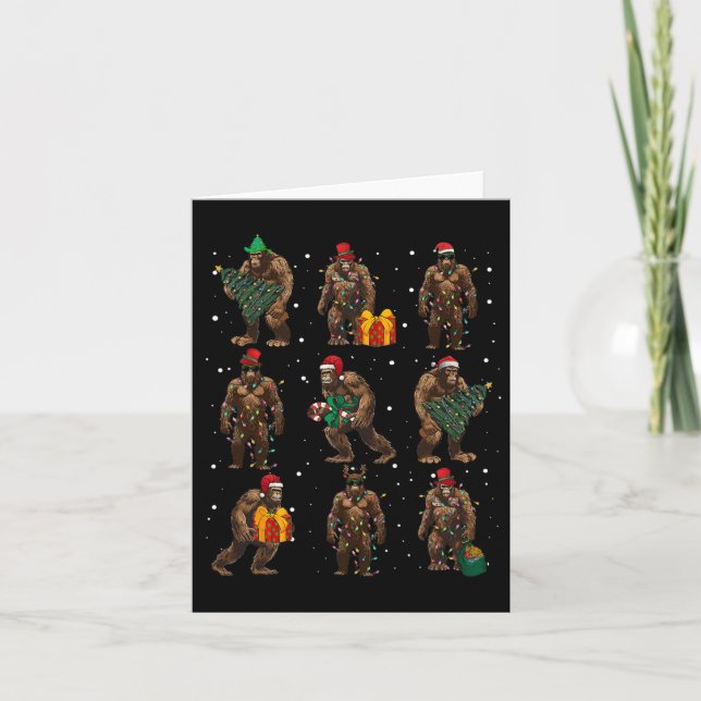 Bigfoot Christmas Tree Lights Xmas Decorations Boy Card (Front)