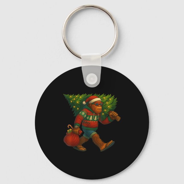 Bigfoot Christmas Tree Lights Xmas Sasquatch Boys  Key Ring (Front)