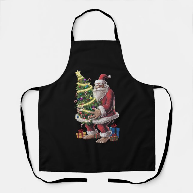 Bigfoot Christmas Tree Lights Xmas Sasquatch Lover Apron (Front)