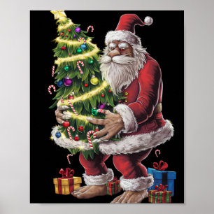 Bigfoot Christmas Tree Lights Xmas Sasquatch Lover Poster