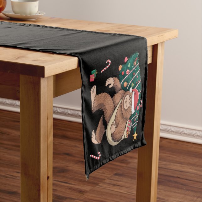 Bigfoot Christmas Tree Lights Xmas Sasquatch Lover Short Table Runner (In Situ)