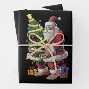 Bigfoot Christmas Tree Lights Xmas Sasquatch Lover Wrapping Paper Sheet