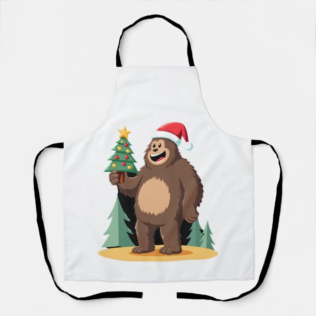 Bigfoot Christmas Tree Santa Hat (1) Apron (Front)
