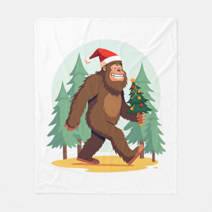 Bigfoot Christmas Tree Santa Hat (1) Fleece Blanket