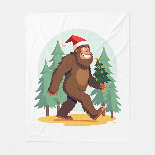 Bigfoot Christmas Tree Santa Hat (1) Fleece Blanket (Front)