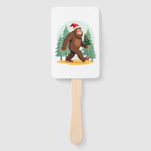 Bigfoot Christmas Tree Santa Hat (1) Hand Fan
