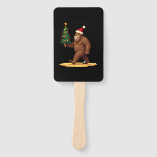 Bigfoot Christmas Tree Santa Hat (1) Hand Fan